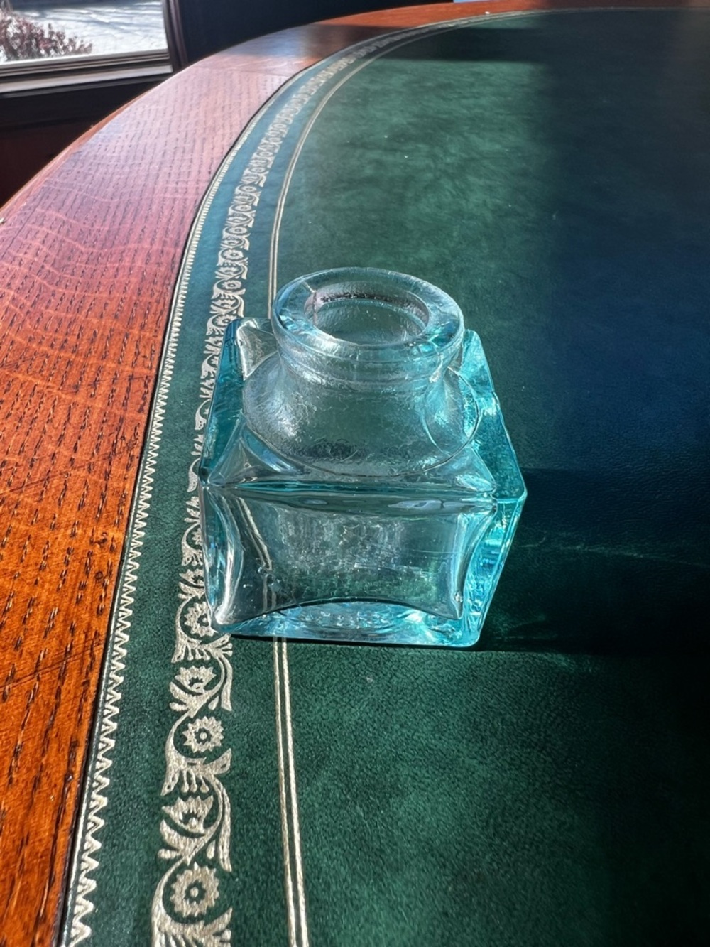 Antique Vintage Glass Sanford’s Inkwell With Glass Stopper Top - Picture 6 of 12